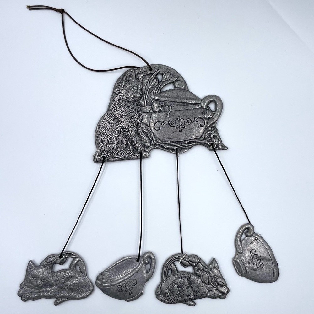 Vintage Carson 1992 Silver Cat Mouse and Teapot Wind Chime